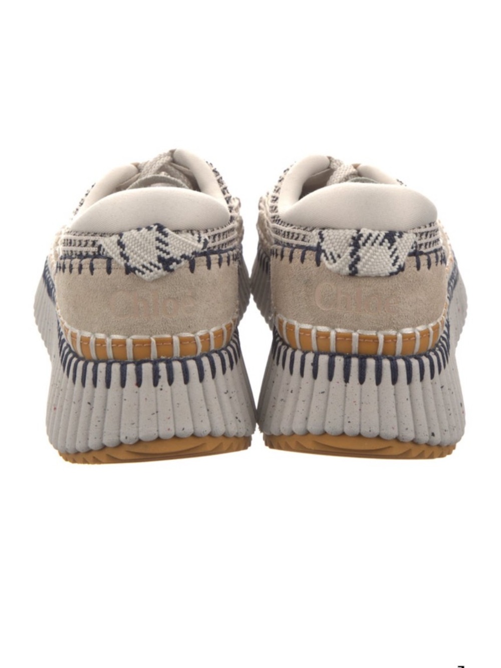 Chloe Nama Whipstitch Biscotti Beige Platform Walking Sneakers 40 - Picture 6 of 7